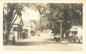 Peterborough NH Gas Station Pumps & Tires Storefronts Old Cars RPPC