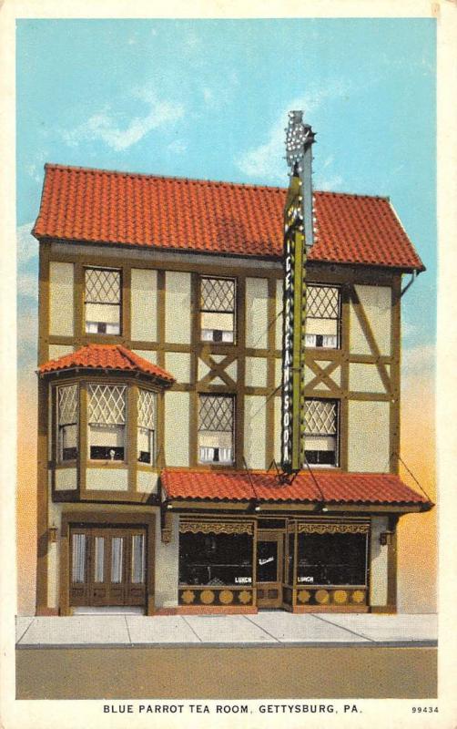 Gettysburg Pennsylvania Blue Parrot Tea Room Exterior Antique Postcard K21232