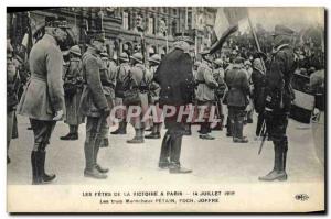 Old Postcard Fetes The Army Victory in Paris July 14, 1919 The three Marshals...