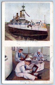 1911 BATTLESHIP INDIANA DRY DOCK*SAILORS WRITING LETTERS*TWIN MOUNTAIN WV POSTED