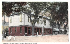 Nantucket, Massachusetts MA   POST OFFICE~MASONIC HALL Children ca1920s Postcard