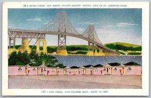 Quebec Canada 1950s Postcard Lina Motel Cabins Bridge