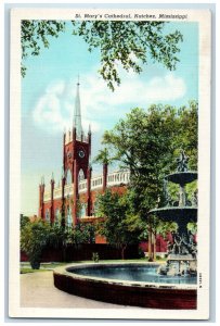 c1920s Hand Carved Fountain St. Mary's Cathedral Natches Mississippi MS Postcard