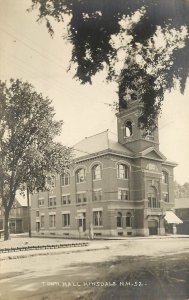 RPPC Postcard Town Hall Hinsdale NH Cheshire County 52