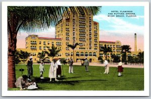 Vtg Miami Beach Florida FL Hotel Flamingo & Putting Greens Golf 1920s Postcard