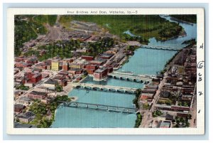 Aerial View Of Four Bridges And Dam Waterloo Iowa IA Unposted Postcard 