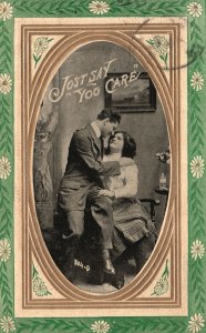 Vintage Postcard Just Say You Care Couple Lovers Sweethearts Sweet Moments Frame