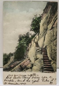 Zanesville Ohio, Black Hand Narrows 1907 to Wyoming NY Tinted Postcard D8