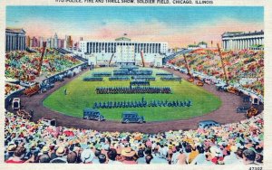 Chicago Illinois Police Fire Drill Soldier Field Linen Vintage Postcard