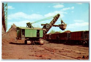 1960 Electric Power Shovel Loading Iron Ore Cars Montreal Mine Michigan Postcard