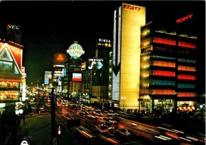 Tokyo, Japan  GINZA AT NIGHT  Street Scene~Sony Building~Neons  4X6 Postcard