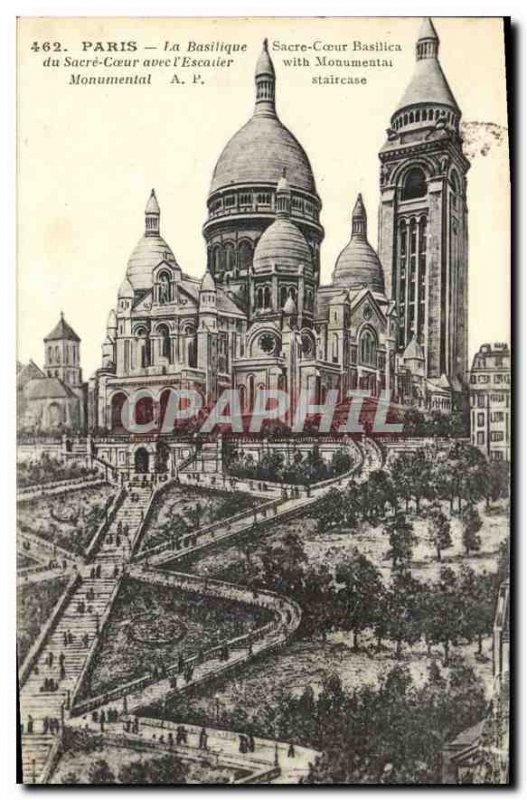 Postcard Old Paris Sacre Coeur Basilica with the Monumental Staircase