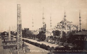 A915 Turkey Istanbul Mosque Sultan Ahmed Square Obelisks RPPC postcard