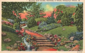 Vintage Postcard 1945 Rock Garden University Of Illinois Champaign Urbana ILL