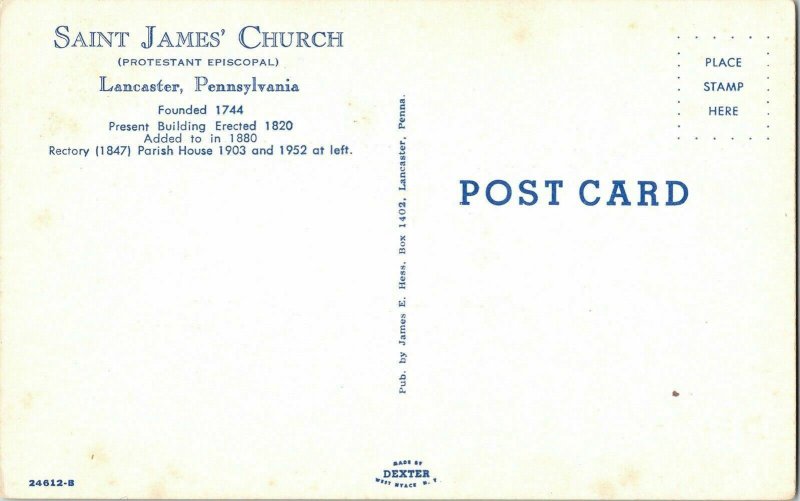 Saint James Church Lancaster Pennsylvania Parish House Rectory Vintage Postcard 