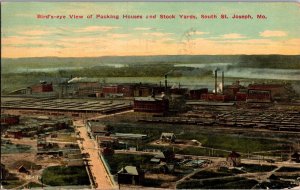 Aerial View of Packing Houses and Stock Yards, St. Joseph MO c1915 Postcard R57