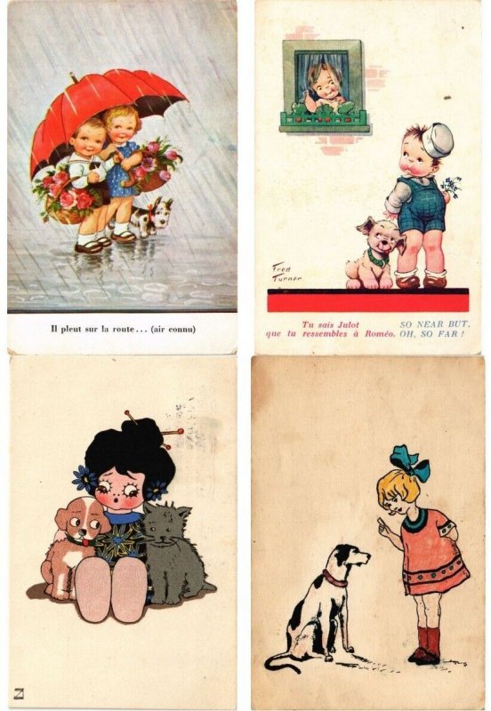 CHILDEN WITH DOGS ARTIST SIGNED HUMOR, 108 Vintage Postcards (L6228)