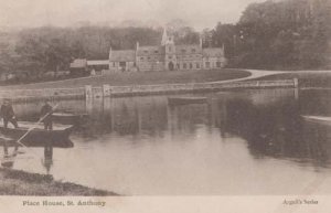 Place House St Anthony 1904 Cornwall Men ON River Boat Ship Rowing Postcard