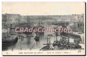 Postcard Old Military port of Brest output battleship Hoche