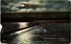 Fern Bank Dam at Night Ohio River Cincinnati OH Postcard PC242