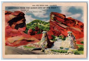 1938 Greetings From The Queen City Of The West Denver Estes Park CO Postcard