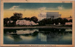 1940s WASHINGTON D.C. LINCOLN MEMORIAL NEAR POTOMAC RIVER LINEN POSTCARD 38-229