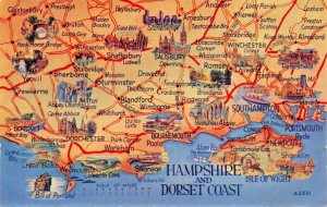 HAMPSHIRE AND DORSET COAST UK MAP POSTCARD