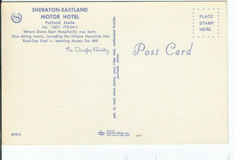 CH-357 ME, Portland Sheraton-Eastland Motor Hotel, Chrome Postcard Maine