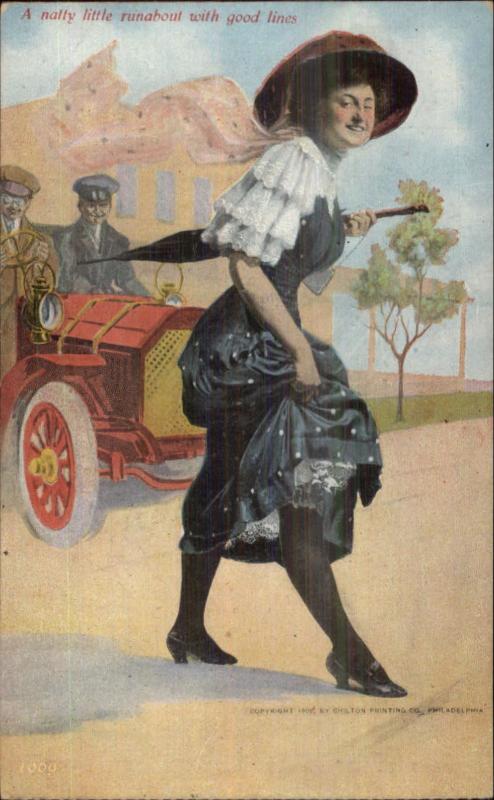 Cycle & Automobile Trade Journal Pretty Woman Lifts Dress Men Lurk Postcard