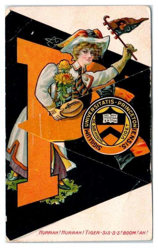 Early 1900s College Girl Series Princeton Pennant Fold-Out Postcard