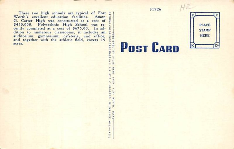 Amon Carter High School Postcard