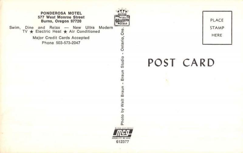 Burns Oregon Ponderosa Motel Multiview Vintage Postcard K57472