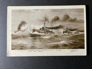 Mint England Postcard Sinking German Cruiser Dresden by HMS Glasgow Kent Navy