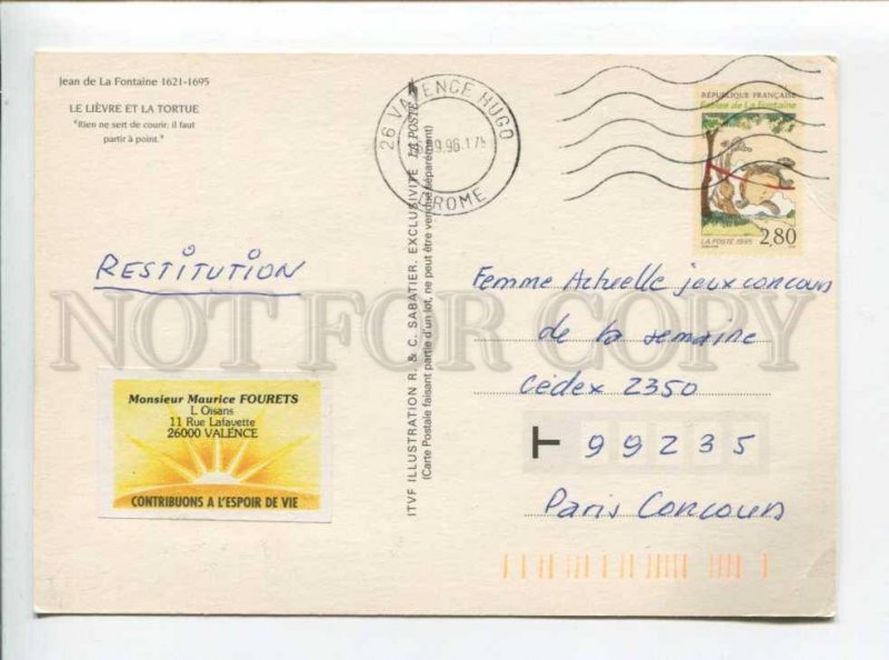 422513 FRANCE 1995 Fables Jean de La Fontaine Hare turtle  postal RPPC