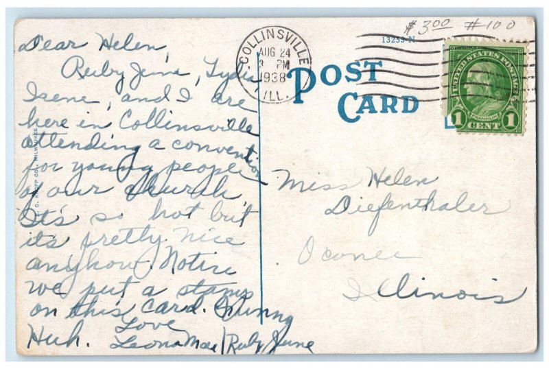 1938 Township High School Vandalia St. Collinsville Illinois IL Postcard
