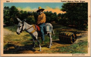 Vtg 1930s Typical Water Wagon Donkey Pulling Barrel Linen Postcard