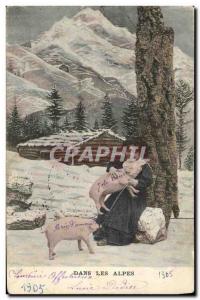 Old Postcard Cochon Pig Child In the Alps