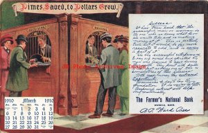 Advertising Calendar Postcard, Farmer's National Bank, Waseca Minnesota