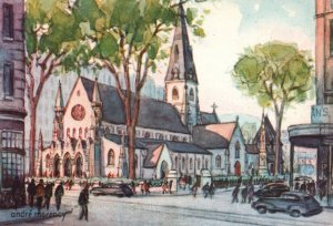 CONTINENTAL SIZE POSTCARD ANDRE MORENCY RENDITION OF CHRIST CHURCH CATHEDRAL