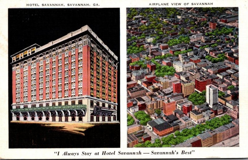 Georgia Savannah Airplane View and Hotel Savnnah 1940