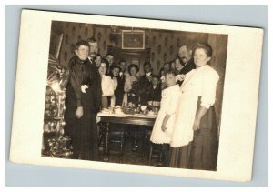 Vintage 1910's RPPC Postcard - Group Photo Around the Dining Room Table