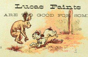 Comical Dogs John Lucas Paints Enamel Carriage Victorian Trade Card #1 P76