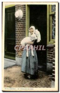 Old Postcard Netherlands Walcheren In veilige Haven Sheep Sheep child