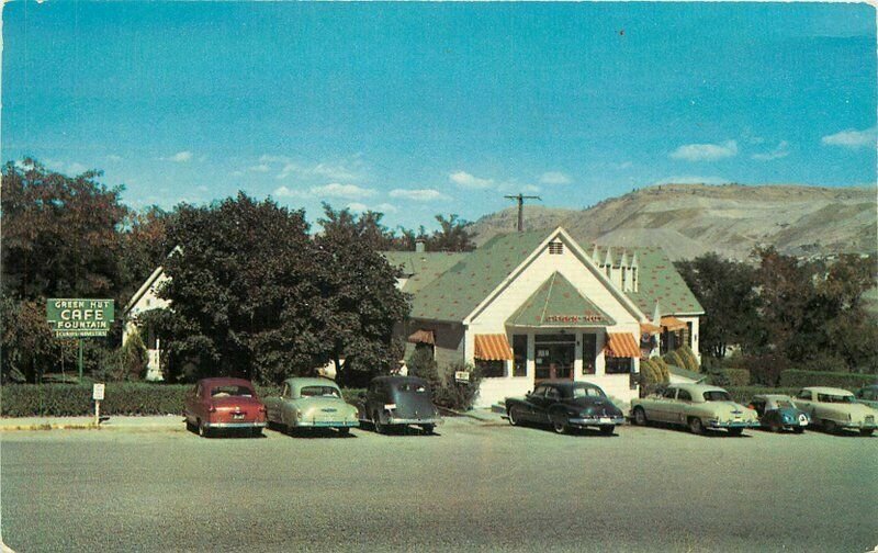 Automobiles Green Hut Café Grand Coulee Dam Washington Ellis Postcard 21-667