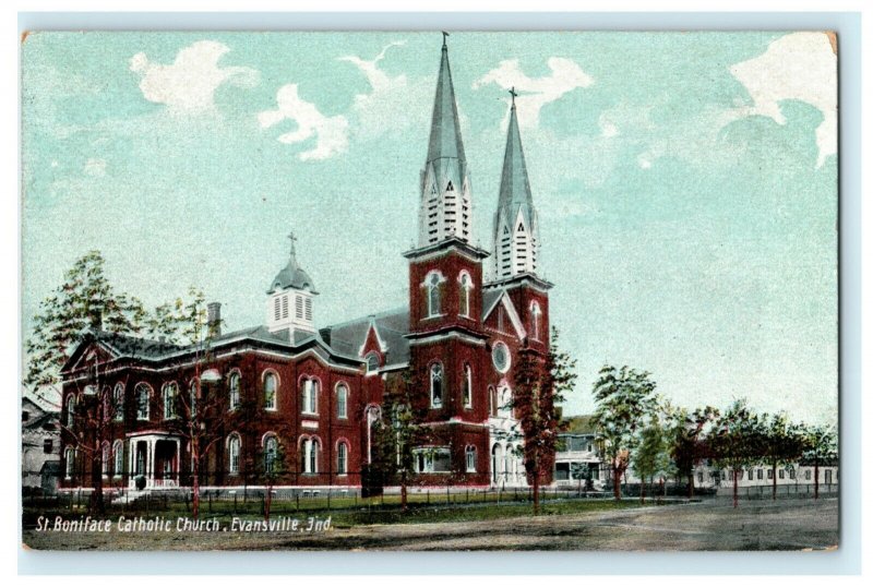 St. Boniface Catholic Church Evansville Indiana 1907 Station B Antique Postcard 