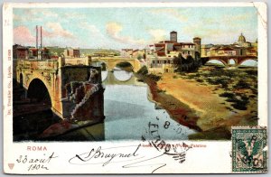 Roma Isola Tiberina E Ponte Palatino Rome Italy Bridge Postcard