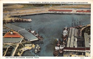 Houston Texas Turning Basin, Showing Ocean Going Vessels, White Border PC U9421