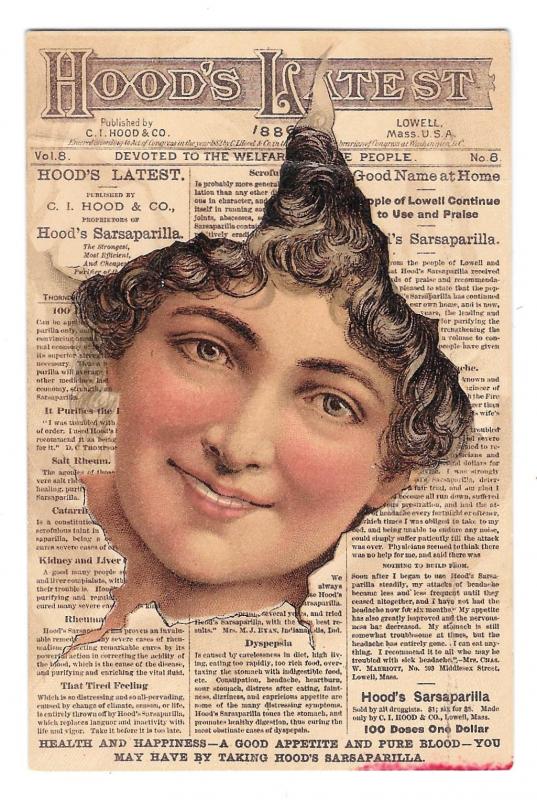 Victorian Trade Card Hoods Tooth Powder Beautiful Smiling Woman Newspaper