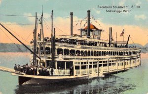 c'11, Excursion Steamer,J.S., On The Mississippi River, Msg,Old Post Card