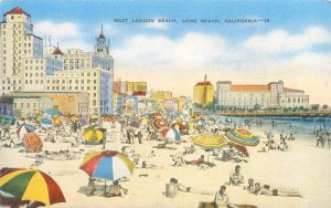 Long Beach California CA West Lagoon Beach Linen Postcard Unused